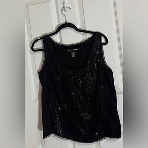 100% Silk Black Sequin Snakeskin Pattern Sleeveless Top